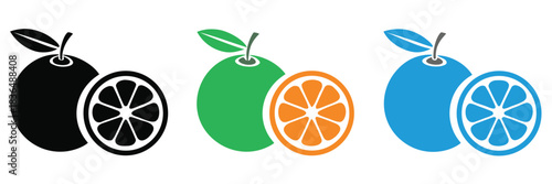 Orange slice shape set. Grapefruit black symbol collection. Mandarin elements.Vibrant citrus slices for summer promotions and healthy living
