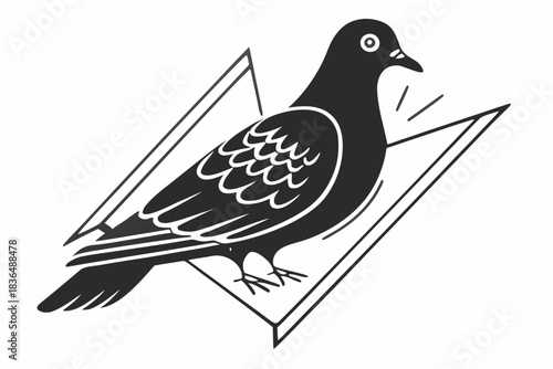 Stylized black pigeon illustration on a clean white background