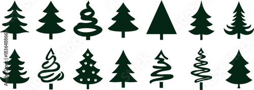 Christmas tree silhouette clipart set black pine tree icons Black Christmas tree drawing clip art collection on white background png