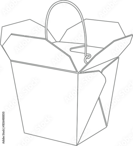 Minimalist line art of a chinese takeout box with handle on white background