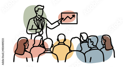 Businessman Presenting Financial Sales Growth Analysis on Whiteboard Vector Illustration