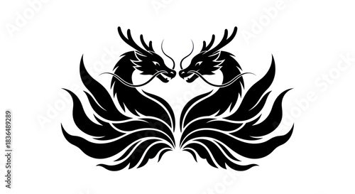 Black dragon silhouette design on white background symbolic artwork
