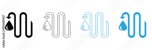 Clean water flows in modern design, four style choices icon,
