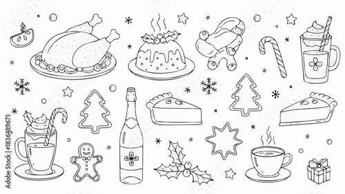 Christmas Holiday Festive Food and Drink Collection Illustration.