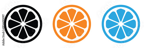 Orange slice shape set. Grapefruit black symbol collection. Mandarin elements.Vibrant citrus slices for summer promotions and healthy living
