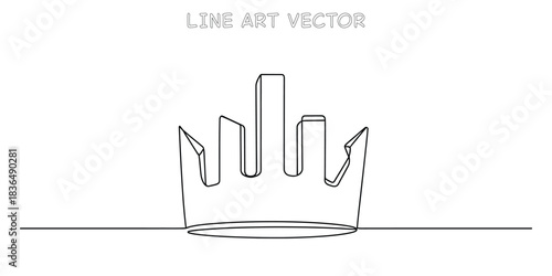 Continuous one line drawing of abstract royal crown representing authority and simple luxury branding element