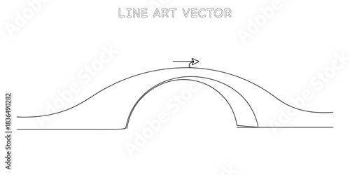 Continuous one line drawing of bridge with arrow moving over it representing overcoming obstacles and moving forward