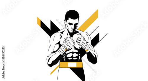 Boxer in ready stance vector illustration for sports and fitness design