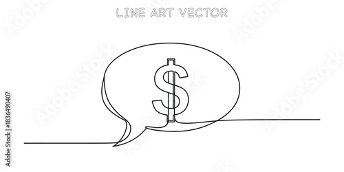 Continuous one line drawing of speech bubble with dollar sign inside representing business talk and negotiation