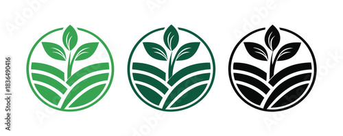 Agriculture logo design agronomy logo with plants on a fields vector illustration.Agro ecological farmhouse logo design.
