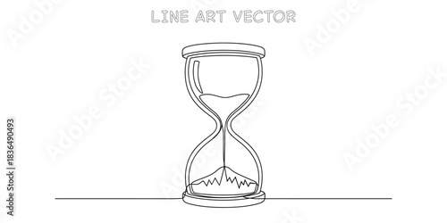 Continuous one line drawing of hourglass with mountains inside representing time management and long term goals