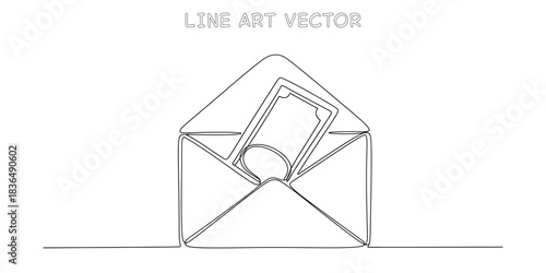 Continuous one line drawing of open envelope with banknote inside representing paycheck or cash gift bonus