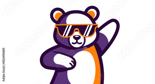 Cartoon bear with sunglasses posing against white background