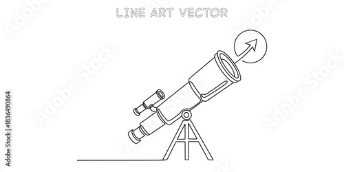 Continuous one line drawing of telescope looking at arrow indicating future forecasting and strategic business vision