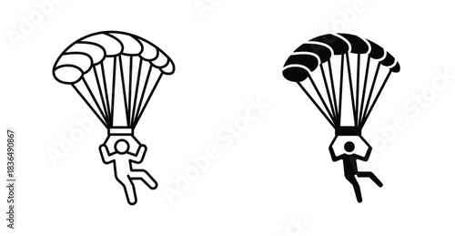 Parachute icon. Line with editable stroke and flat for Web