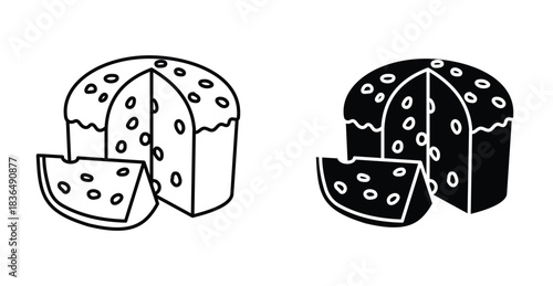 Panettone Bread Line Icon Set. Panettone Bread Line vector symbol in black filled and outlined style.