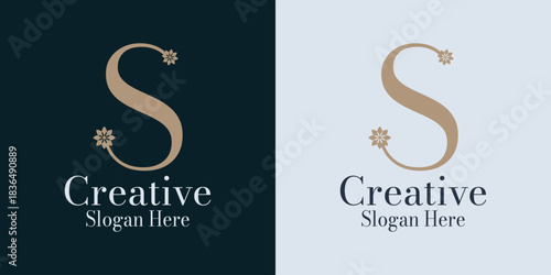Luxury letter S logo design with floral element for elegant branding and fashion identity vector illustration