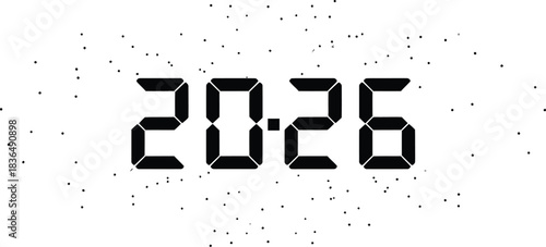 Digital display showing the time 20 26 with radiating lines on a white background