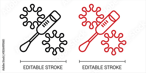 Rapid at-home test kit icon with virus, providing fast results for peace of mind and convenient health monitoring, editable stroke design, simple and modern.