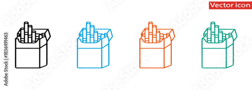Colorful cigarette packs graphic icon set illustration.Cigarette icon vector with packet. Tobacco cigarette packet vector symbol, Bad habit concept,