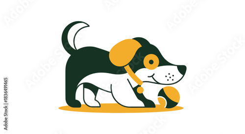 Cartoon dog playing with ball illustration isolated on white background