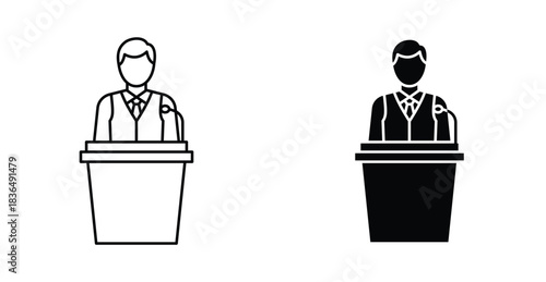 Politician speaker icon. Line with editable stroke and flat for Web