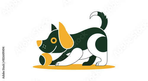 Cartoon dog playing with ball in playful vector illustration