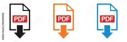 Download PDF document easily with these vibrant icons,Vector art of download pdf file icon in three colors,PDF Icon Vector Design Symbol Illustration