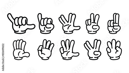 Mega set of Cartoon comic hands gestures with different signs and symbols. Gesturing human arms in doodle style. Hands poses. Vector illustration