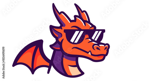 Cartoon dragon wearing sunglasses cool character mascot vector illustration