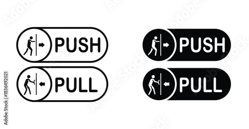 Push and pull sign icon set. Push and pull sign vector symbol in black filled and outlined style.