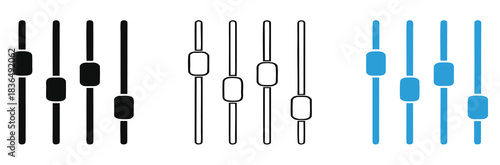 Adjustments icon Flat illustration vector with thin stroke,equalizer icons in black, outline, and blue isolated on white background,
