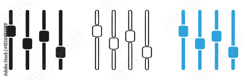 Adjustments icon Flat illustration vector with thin stroke,equalizer icons in black, outline, and blue isolated on white background,
