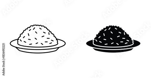 Rice in a plate icon set. Rice in a plate vector symbol in black filled and outlined style.
