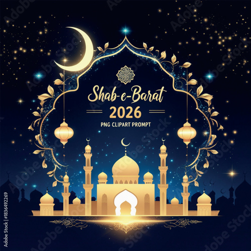 Elegant Blue Mosque Shab-e-Barat 2026 Clipart Background