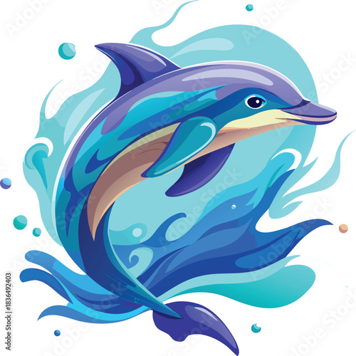 Dolphin vector illustration jumping from a blue ocean wave