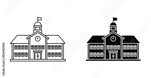 school icon. Line with editable stroke and flat for Web