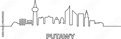 Putawy city skyline Line art illustration. one line Icon drawing