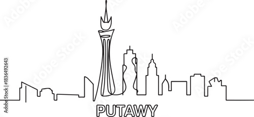 Putawy city skyline Line art illustration. one line Icon drawing