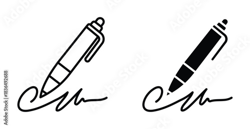 Signature icon. Line with editable stroke and flat for Web