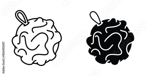 Shower sponge ball icon. Line with editable stroke and flat for Web