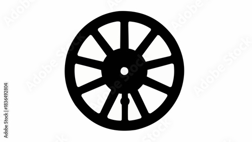 Black silhouette of a traditional spoked wheel with a central hub.