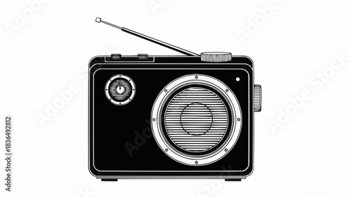 Retro Radio Illustration - A Vintage Audio Device.