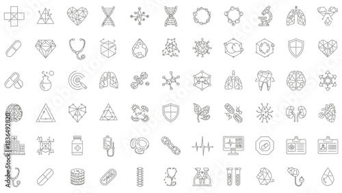 Healthcare Vector Icons Set Medical Collection Thin Line Symbols As Dna Stethoscope And Heart Illustration Design For Clinic Laboratory Pharmaceutical Industry With Outline Art