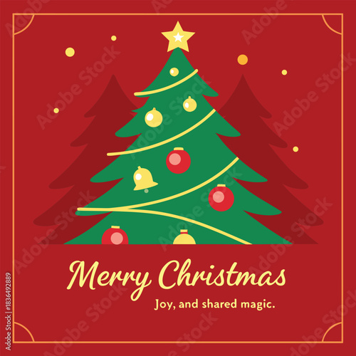 Festive Christmas displays a decorated tree and a warm holiday sentiment