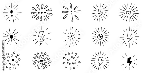 Set of burst doodle icons hand drawn vector design elements isolated on white background