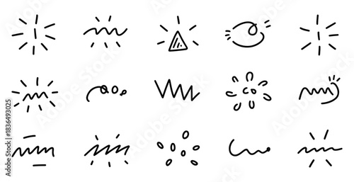Set of doodle sparkle icons hand-drawn vector design elements isolated on white background