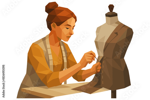 Geometric design of seamstress altering jacket on mannequin with precision