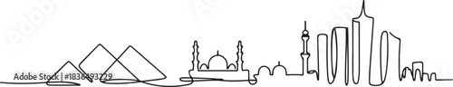 City scape skyline Cairo Egypt pyramids sketch vector art continuous line drawing abstract style. one line Icon drawing
