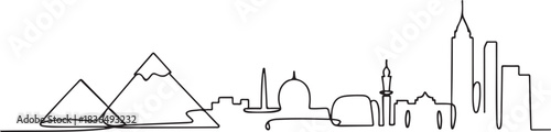 City scape skyline Cairo Egypt pyramids sketch vector art continuous line drawing abstract style. one line Icon drawing